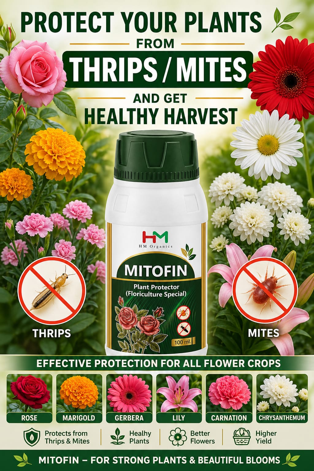 HM Organics Mitofin(100Ml)-Thrips & Mites(Floriculture Special)